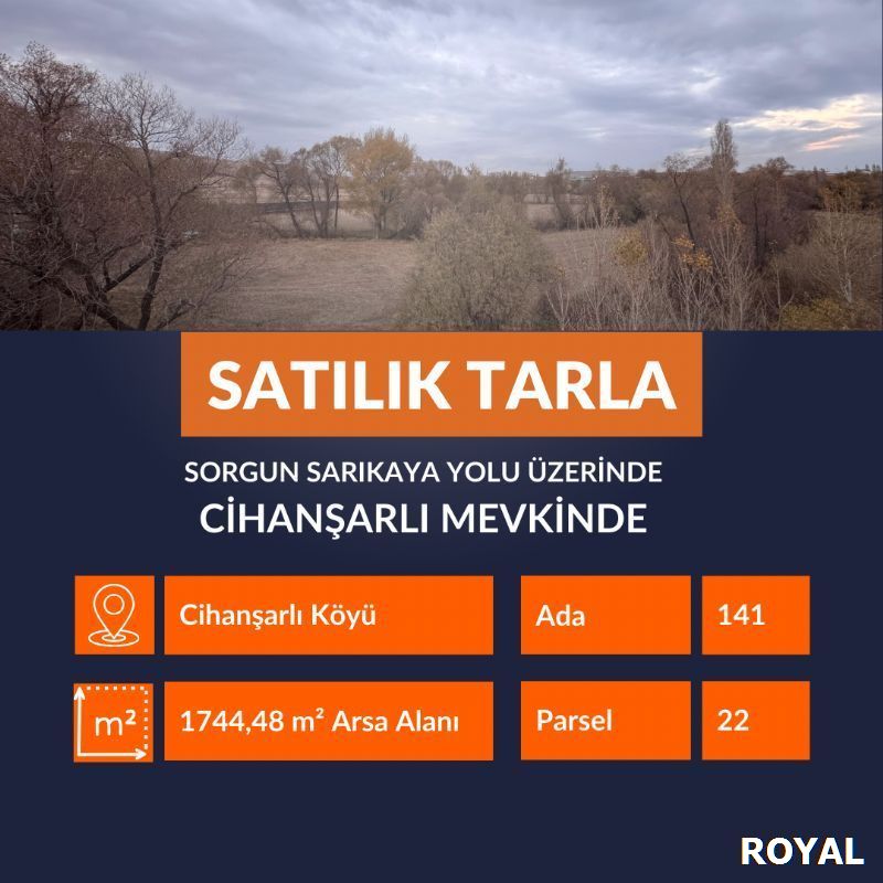 ROYAL'DEN CİHANŞARLI DA YOLA SIFIR  ve TARIM DIŞI ARAZİ 1.744 M²